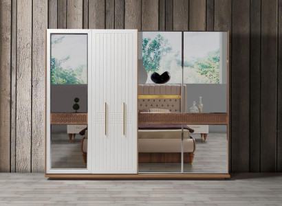 Schlafzimmer Luxus Kleiderschrank Holz mit Glas Design Modern neu